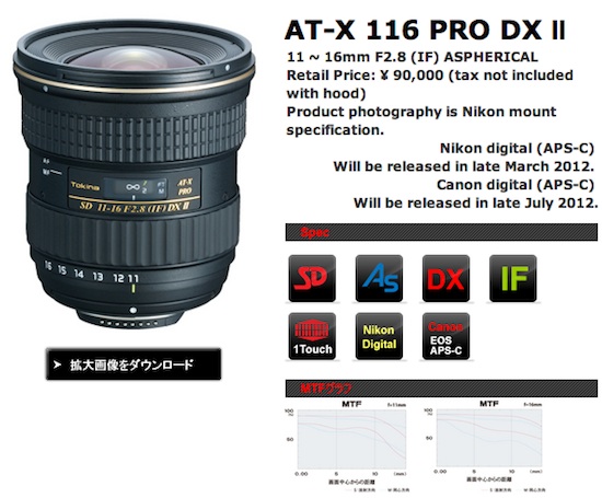 Tokina just announced a new version of their popular 1116mm f 28 lens