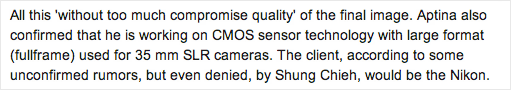 Aptina full frame sensor for Nikon DSLR Rumor: Aptina developing a new full frame CMOS sensor for Nikon