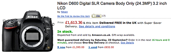 Nikon UK price drop Nikon D600 price drop in the UK, Germany