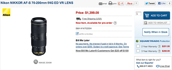 Nikkor 70 200mm f4G ED VR lens pre order Nikkor 70 200mm f/4G ED VR lens available for pre order