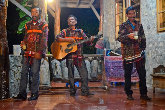 Drinking Music, Drunken Staggering: Batak men at Lake Toba sing a drinking song, complete with drunken staggering. They were great.