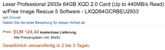 Lexar 2933x 64GB XQD 2.0 memory cards sale