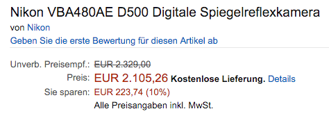 Nikon D500 camera discount in Europe
