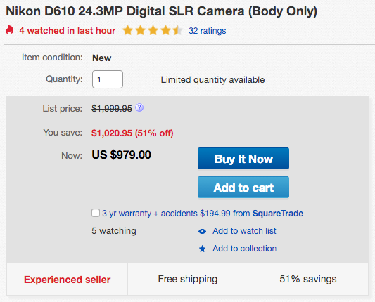 Nikon D610 camera sale