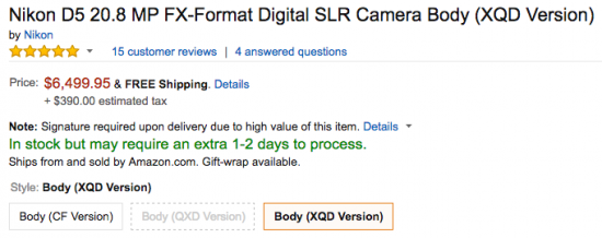 Nikon D5 XQD camera in stock