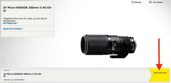 Nikon-AF-Micro-Nikkor-200mm-f4D-IF-ED-lens-listed-as-discontinued