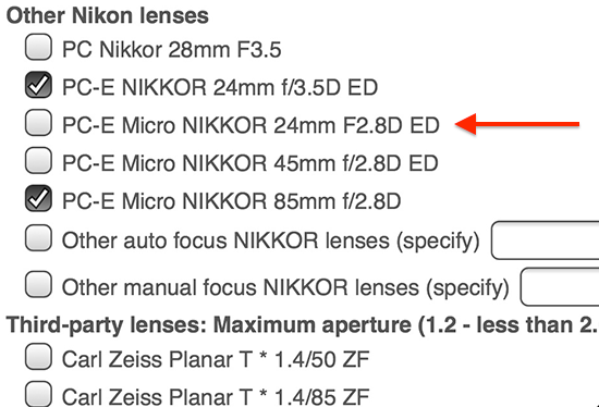 Nikkor PC-E Micro 24mm f/2.8 lens