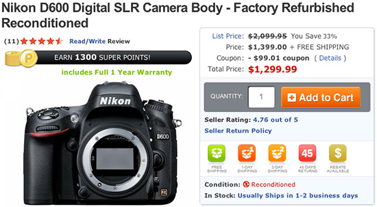 Refurbished-Nikon-D600-camera-deal