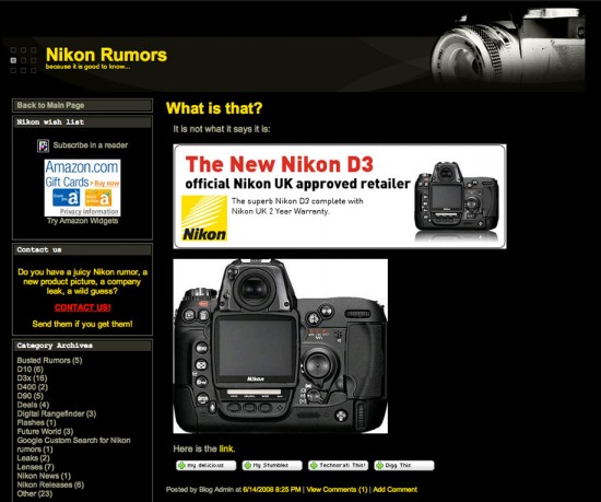 The first NikonRumors website (2008)