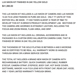The Brikk 24k pure gold Nikon Df "Lux" camera can be yours for $41,395