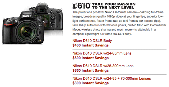 Nikon-D610-instant-rebates-savings