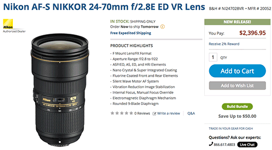 Nikon AF-S Nikkor 24-70mm f/2.8E ED VR lens now shipping 