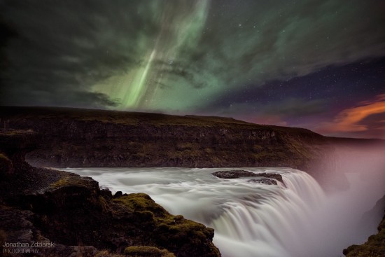 Dancing Over Creation Aurora over Gullfoss Waterfall Zeiss 21mm, f/2.8, 30s+237s, ISO 1600