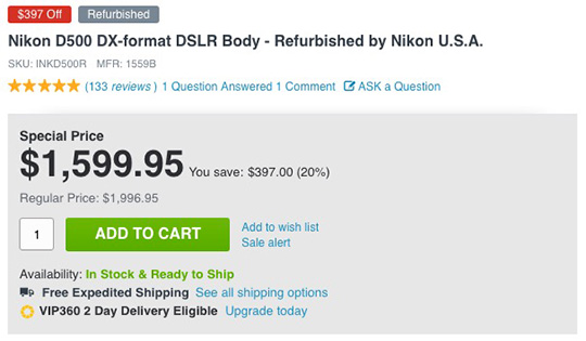 USED Nikon D500 DX-format DSLR Body