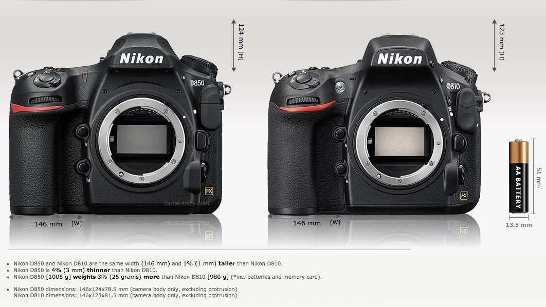 Nikon D850 vs. Nikon D810 specifications comparison - Nikon Rumors