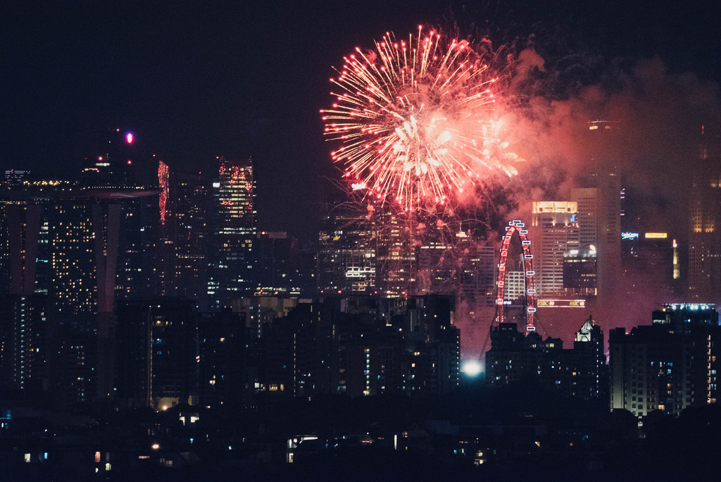 An insane perspective of fireworks from 10 kilometers away, shot