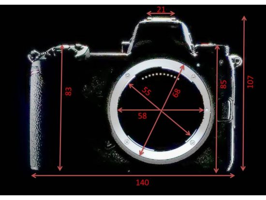 Nikon mirrorless camera dimensions by © Gosh1