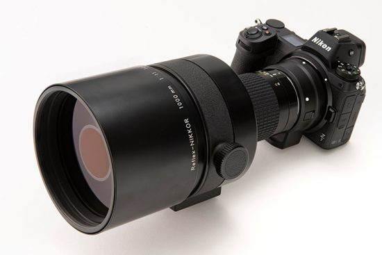A Reflex-Nikkor 1000mm f/11 prototype is mounted on the Nikon Z 7 via the Mount Adapter FTZ