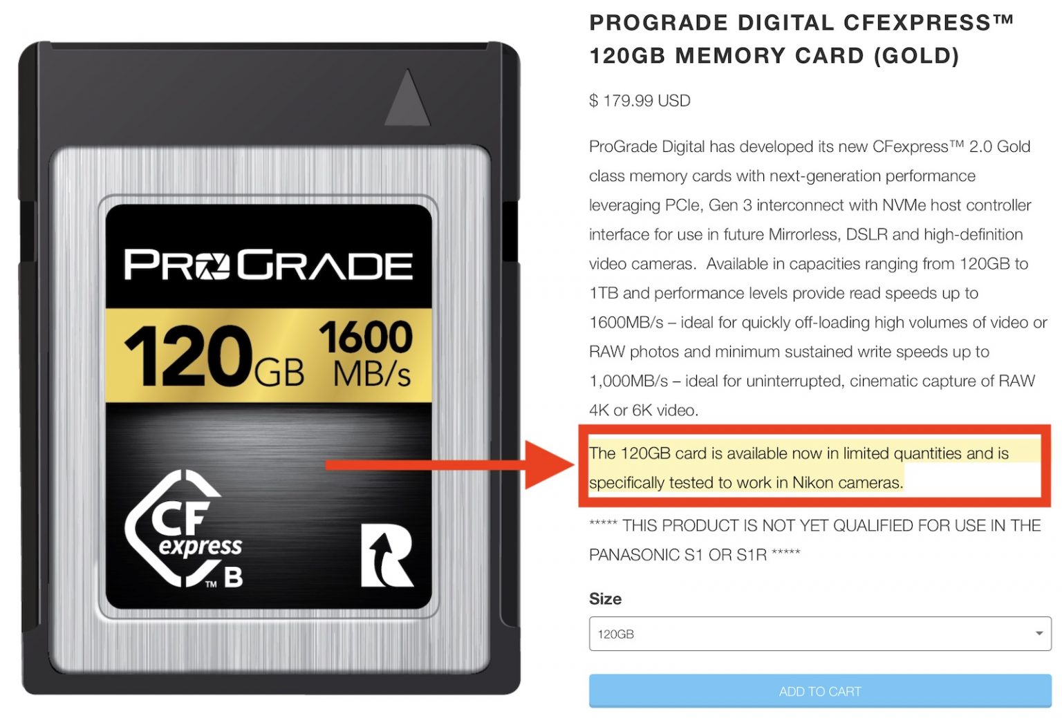 ProGrade Digital 120GB CFexpress memory card tested and confirmed to