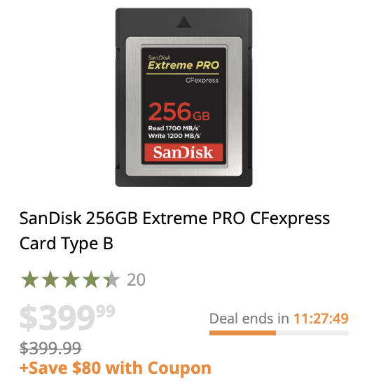 Today only: SanDisk 256GB Extreme PRO CFexpress memory card sale