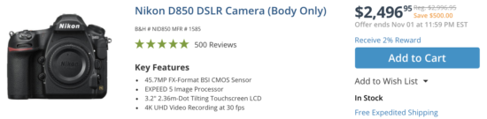 Nikon D850 DSLR Camera Body 1585 - Adorama