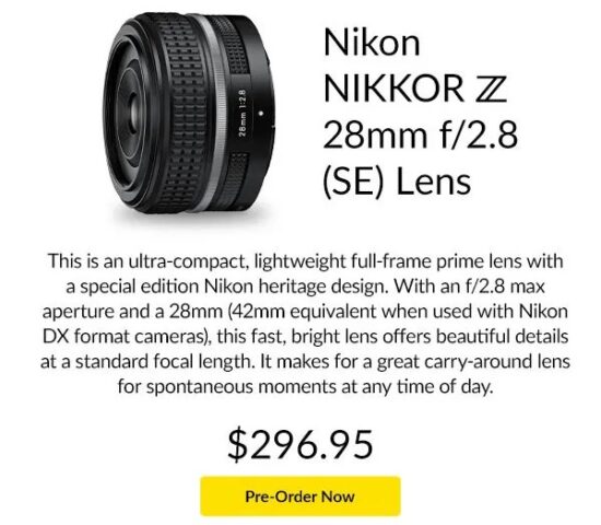 The release of the Nikon NIKKOR Z 28mm f/2.8 Special Edition lens