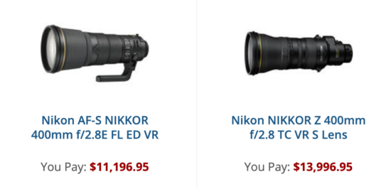 jury Forslag Nøjagtighed NIKKOR AF-S 400mm f/2.8E FL ED VR vs. NIKKOR Z 400mm f/2.8 TC VR S lenses  specifications comparison - Nikon Rumors