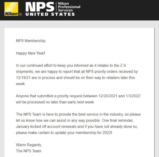 The next batch of Nikon Z9 cameras is preparing to ship