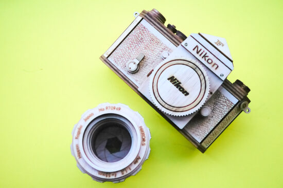 Check out this wooden Nikon F camera replica model