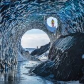 An ice cave entrance and relict portal from an older channel. Nikon D850, 24–70mm at 60mm, ISO 100, various at f/14, tripod