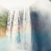 High water levels at Skógafoss following a particularly wet start to the summer. Nikon D850, 24–70mm at 26mm, ISO 100, 1/500s at f/8