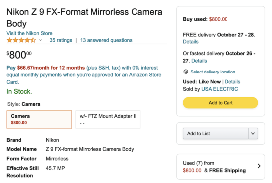 Used Nikon Z9 camera listed for $800 on  - Nikon Rumors