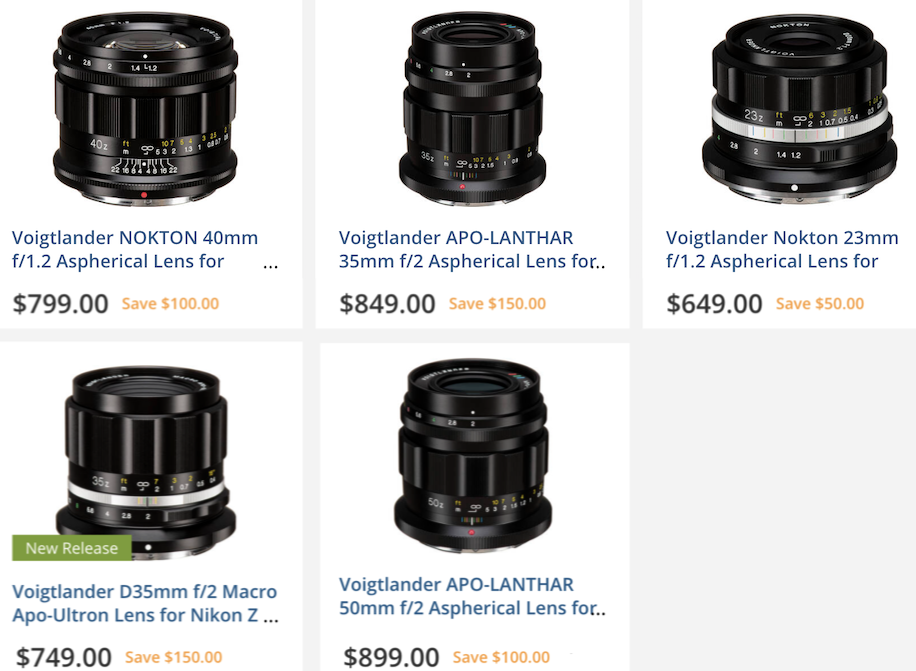 The Voigtlander mirrorless lenses for Nikon Zmount are now on sale for