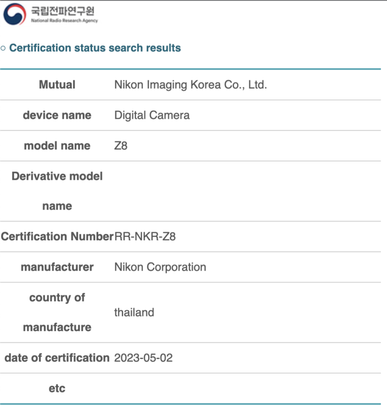 Nikon Z8 camera already registered in Korea - Nikon Rumors
