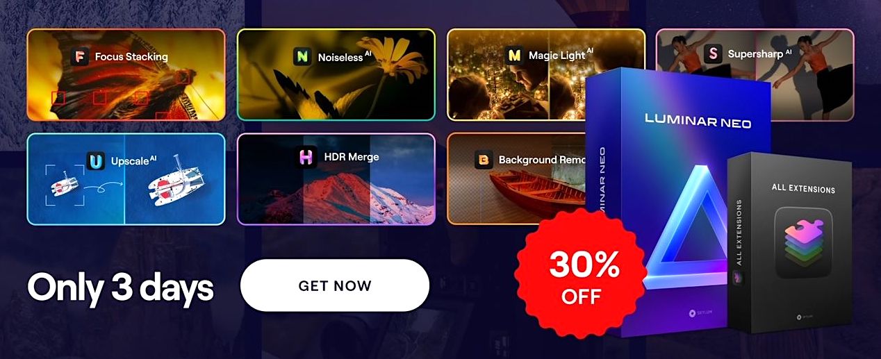3 days only 30 off all Skylum products (Luminar Neo, extensions, etc