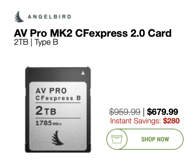Deal of the day: Angelbird 2TB AV Pro MK2 CFexpress 2.0 Type B memory card  now $280 off - Nikon Rumors