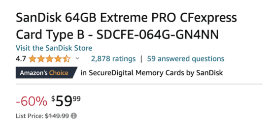 Sotel  SanDisk Extreme Pro 64 Go CFexpress