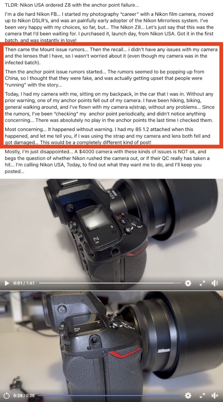 Another confirmed Nikon Z8 strap lug failure report *UPDATED* - Nikon