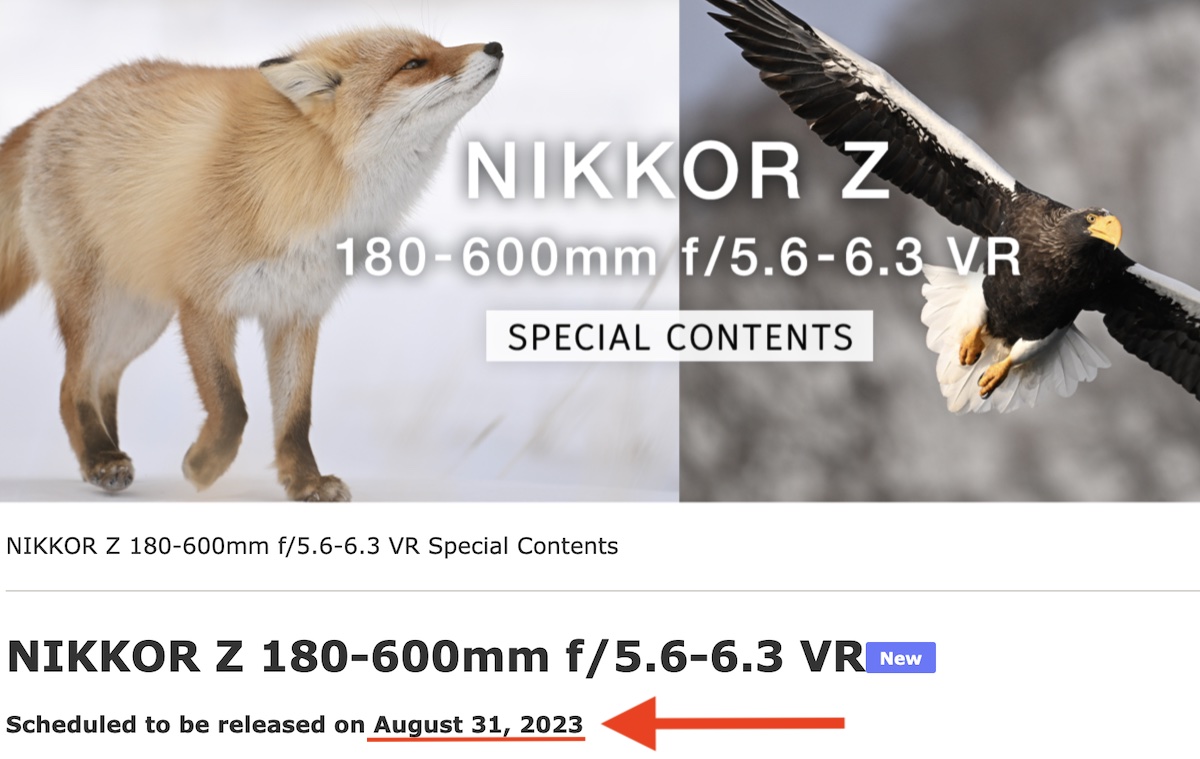 B&H now lists the NIKKOR Z 180-600mm f/5.6-6.3 VR lens with a shipping