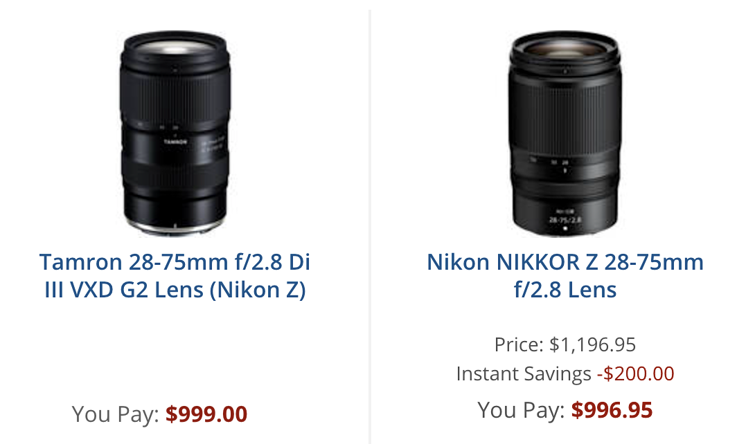 The new Tamron 28-75mm f/2.8 Di III VXD G2 lens is NOT identical to the  existing Nikon NIKKOR Z 28-75mm f/2.8 lens - Nikon Rumors