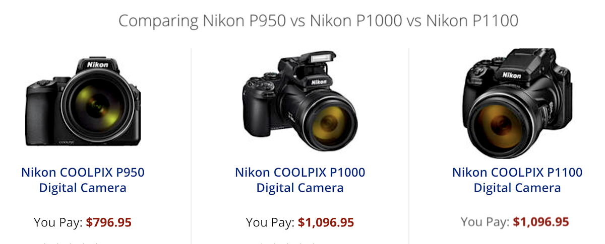 Comparing the Nikon Coolpix P950 vs. Nikon Coolpix P1000 vs. Nikon Coolpix P1100 superzoom cameras