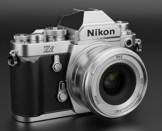 AI generated Nikon Zf silver/chrome camera