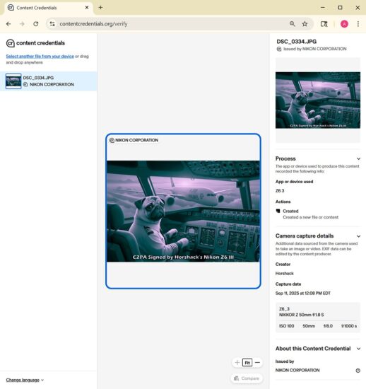 Online C2PA verifier report