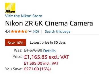 Deal of the day: the Nikon ZR camera is now 16% off at Amazon UK