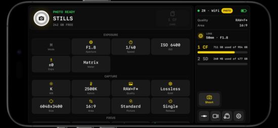 Stills mode brings photo capture and camera control into the same mobile workflow.