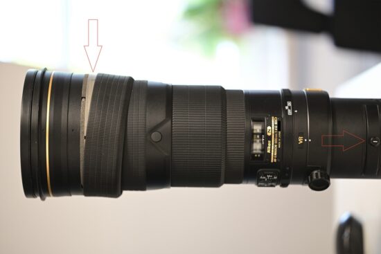 Aging rubber coverings on the Nikkor 500mm f/4G